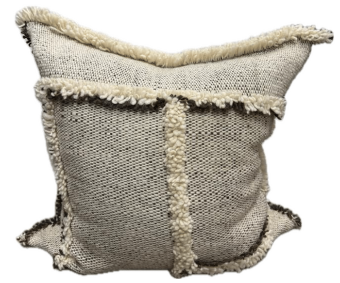 Makun Patchwork Fringe Pillow - Brown/White