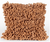 A square-shaped, brown loom pillow made of natural wool with a textured, tactile appearance.