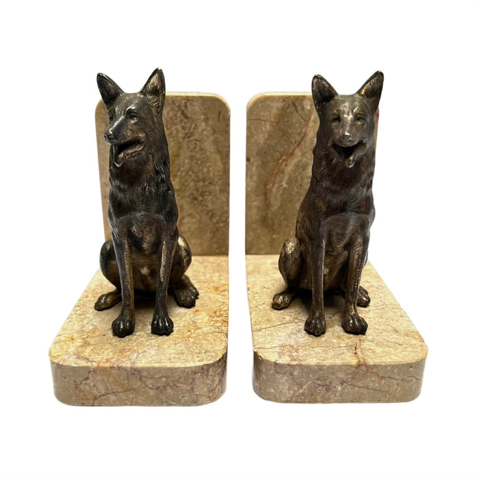1920's Art Deco French Marble Dog Bookends
