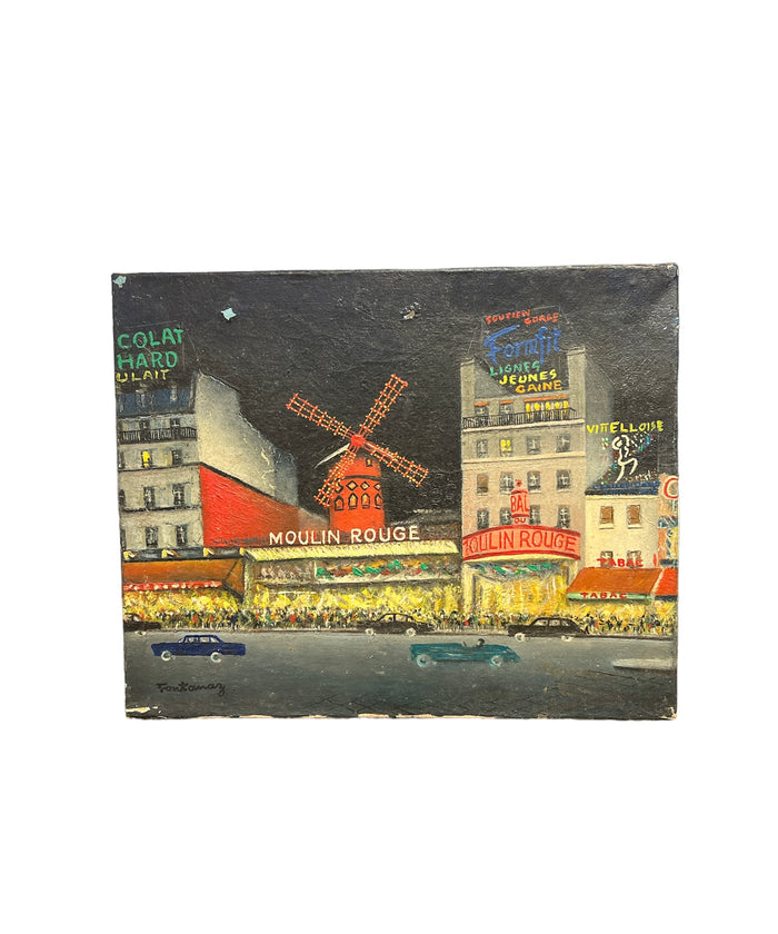 Antique French Oil Paining of Moulin Rouge