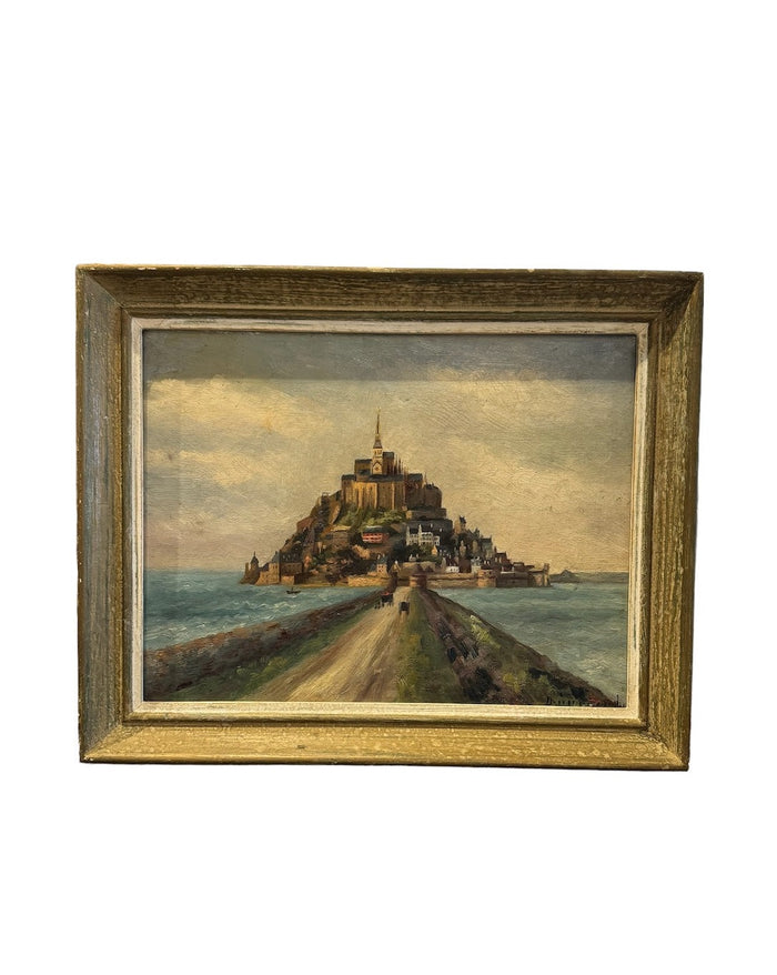 Antique French Oil Painting of Mont-Saint-Michel