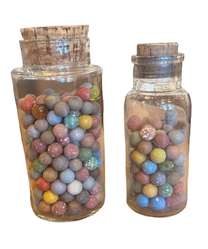 Pair of Antique French Clay Marbles in Jar