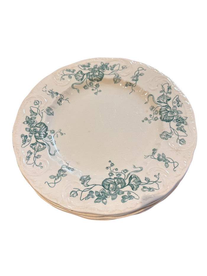 Antique French green Transferware plates set of 4