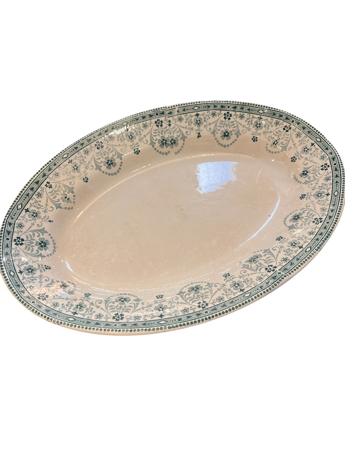 Antique French green transferware platter