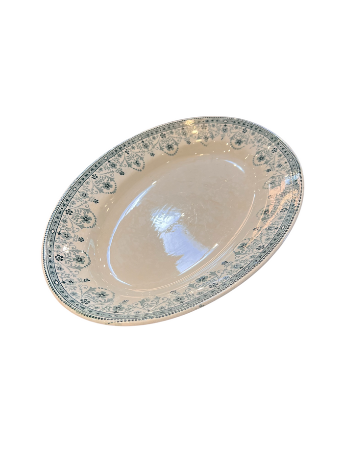 Antique French green transferware platter