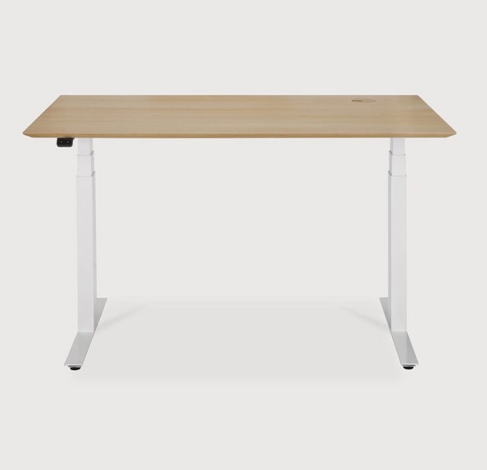 Bok Adjustable Desk- Varnished Oak & White Base