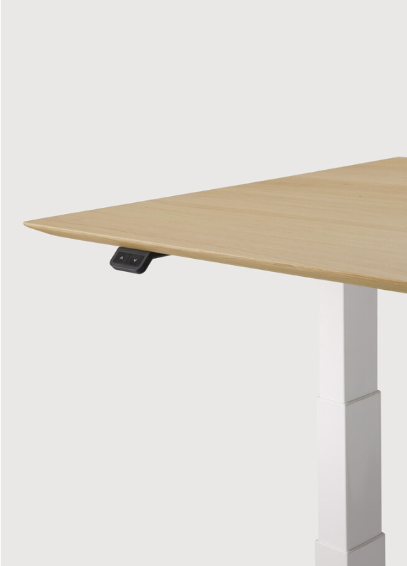 Bok Adjustable Desk- Varnished Oak & White Base