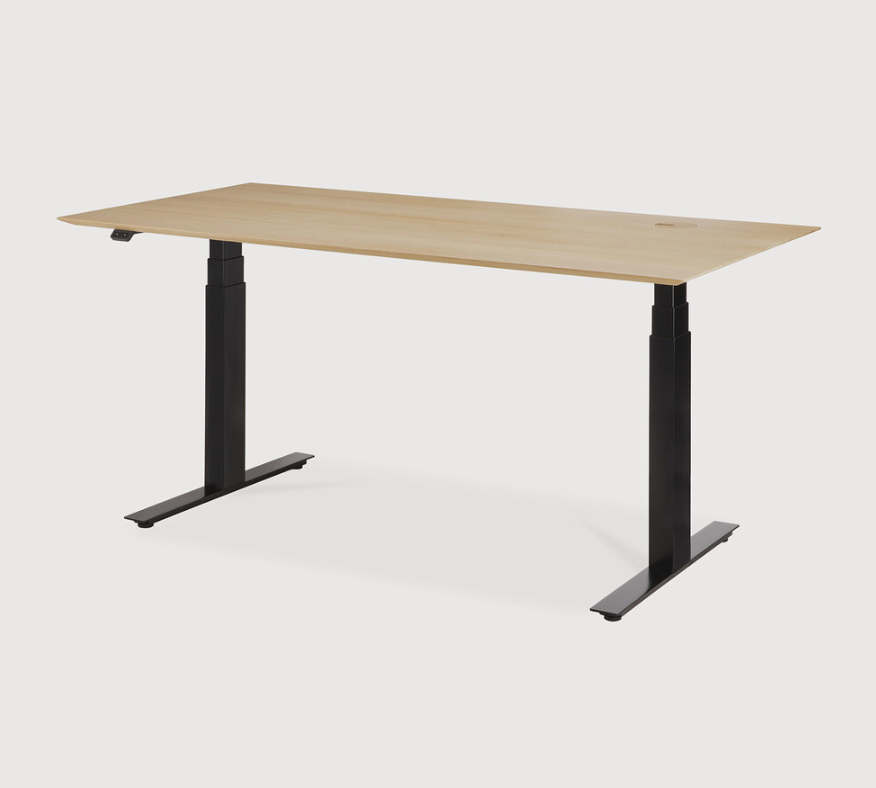 Bok Adjustable Desk- Varnished Oak & Black Base