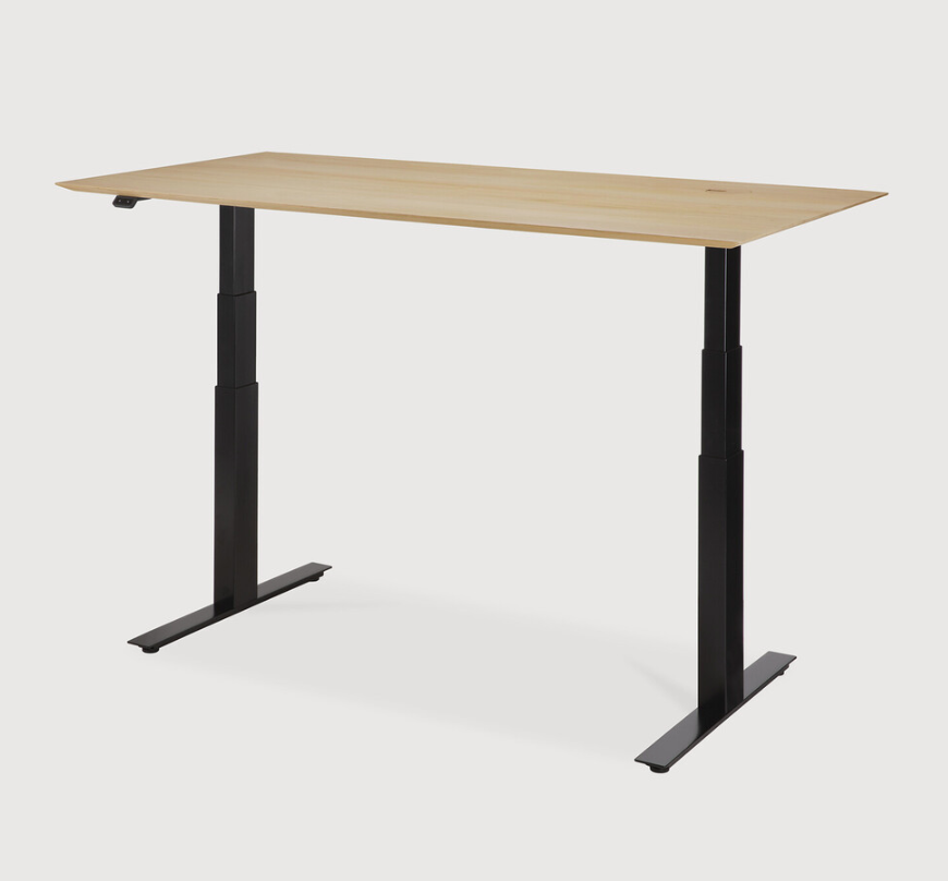 Bok Adjustable Desk- Varnished Oak & Black Base