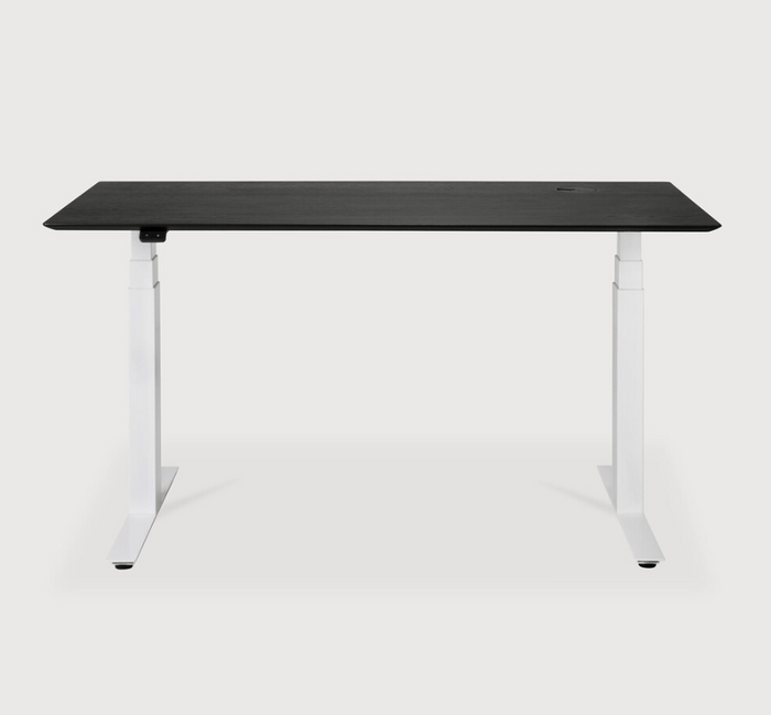 Bok Adjustable Desk- Varnished Oak Black & White Base
