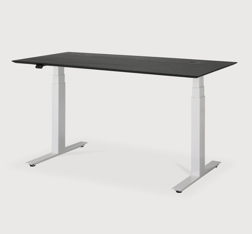 Bok Adjustable Desk- Varnished Oak Black & White Base