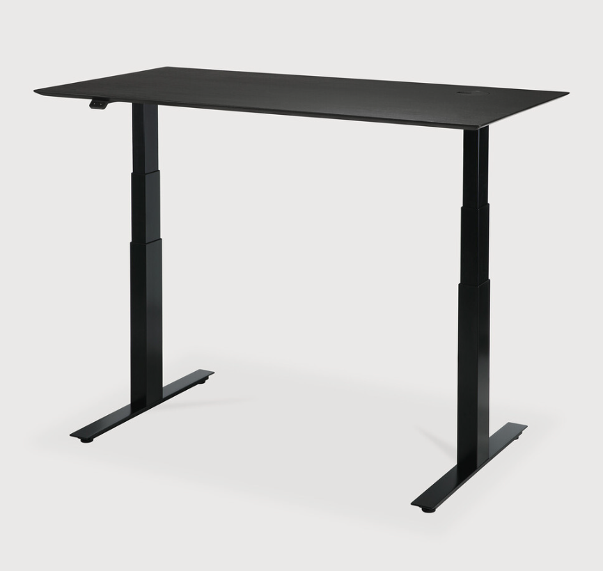Bok Extendable Desk- Varnished Oak Black Top & Black Base