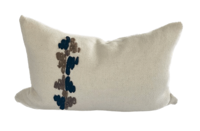 Makun Chain Crewel Stitch Pillow - White/Brown/Black