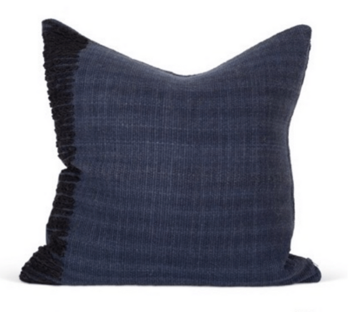 Makun Chain Stitch Pillow - Ocean Blue/Black