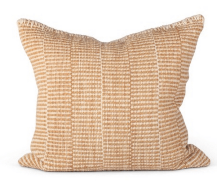 Makun Square Stripe Pillow - Gold Moss/White w/Whip Stitch