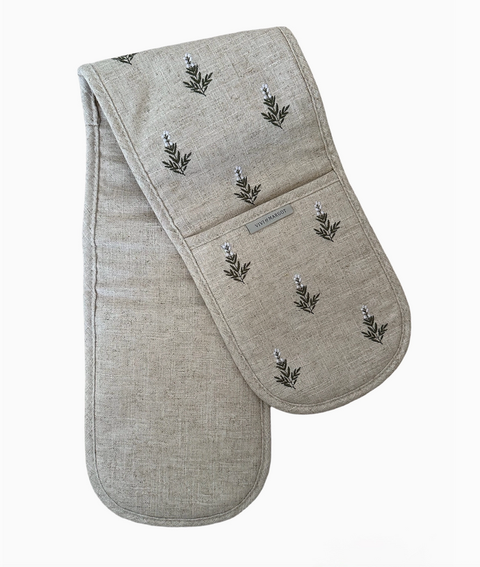 Embroidered French Linen Embroidered Double Oven Mitt