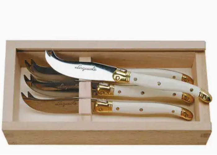 Jean Dubost 4 Cheese Knives Ivory Colored Handles