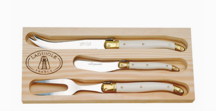 Jean Dubost 3pc Cheese Set with Ivory Handles