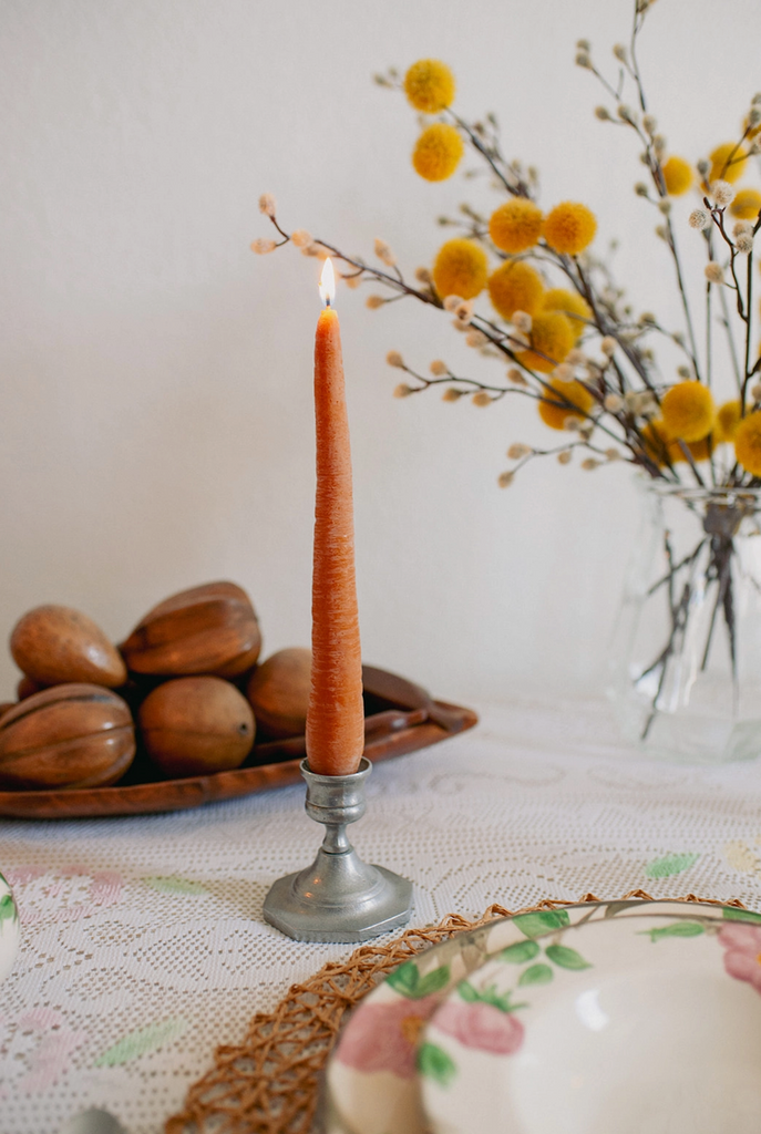 Beeswax Carrot Taper Candle Pair