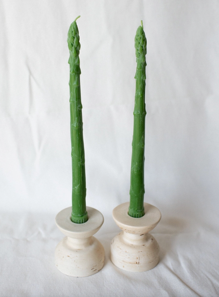 Beeswax Asparagus Taper Candle Pair