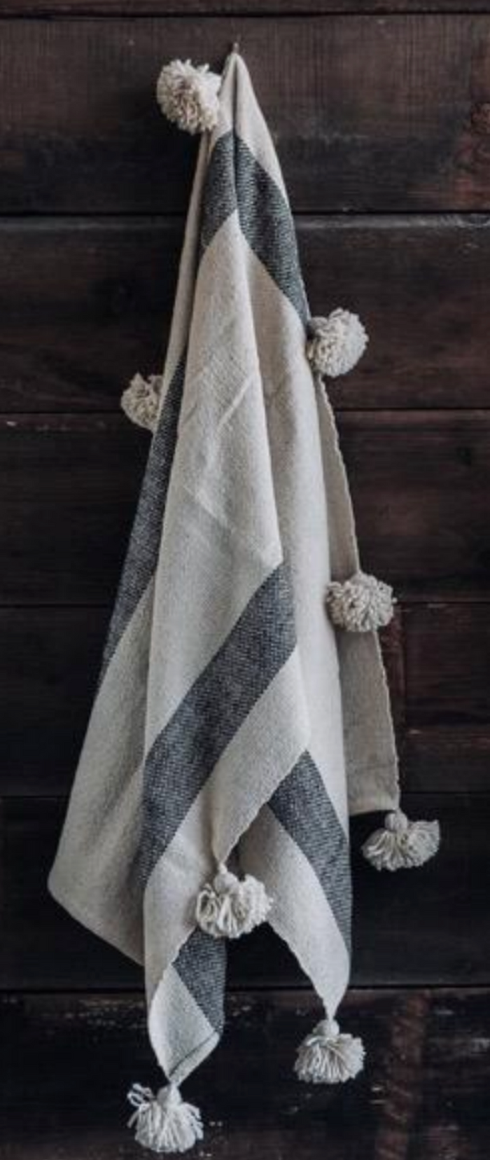 Pewma Throw, White/Black Stripes with White Pompom