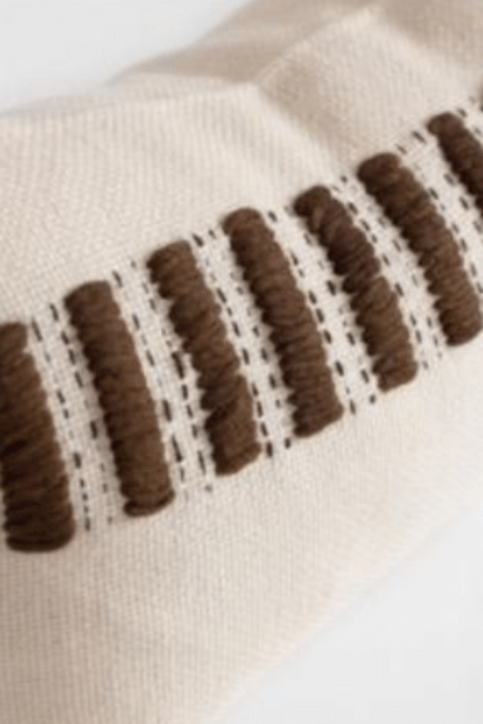 Makun Stripe Stitch Pillow - White/Brown