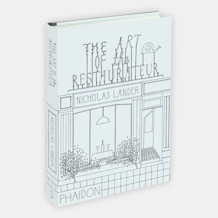 Book titled 'The Art of the Restaurateur' by Nicholas Lander on a white background