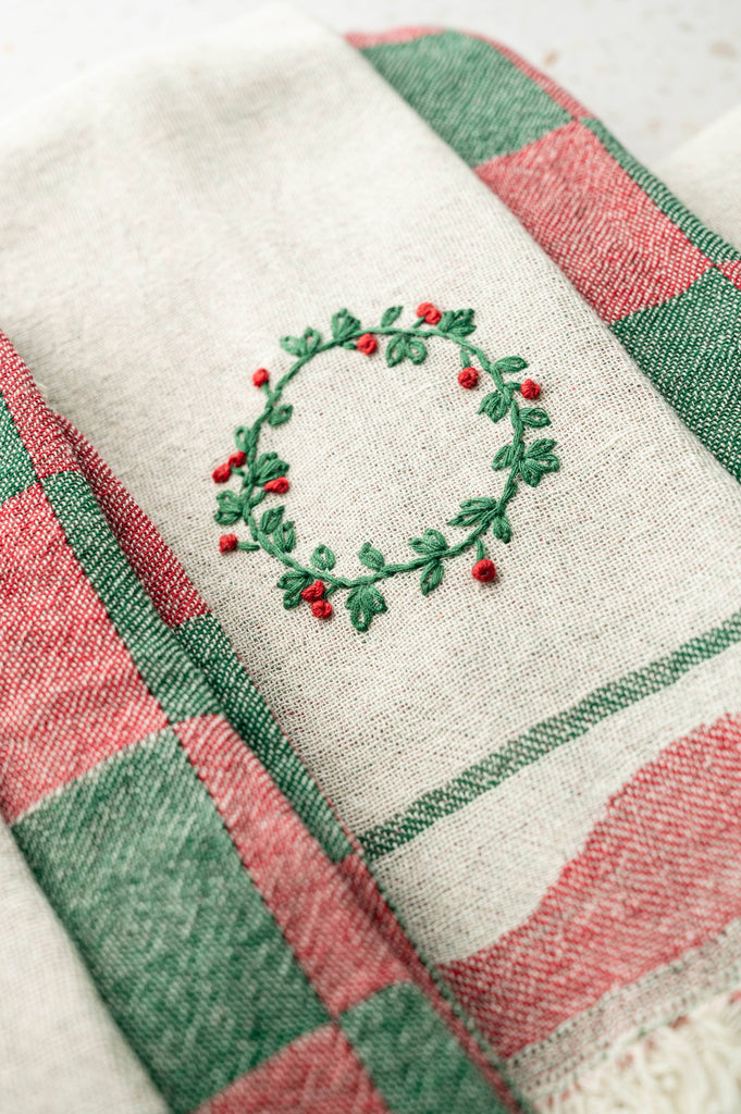 Wreath Hand-Stitched Tea Towel Set