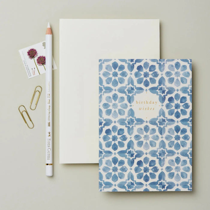 Blue Tile "Birthday Wishes" Card