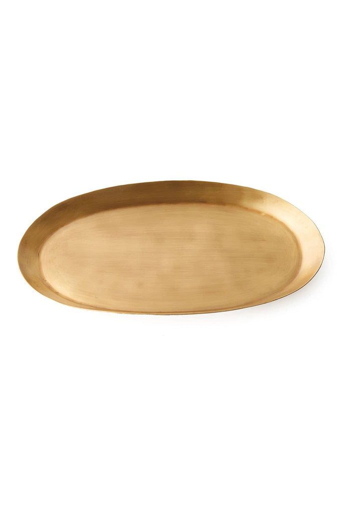 Brass oval tray (M) with smooth polished finish, centered on white background