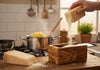 Parmesan grater wooden box with metal plate, hand grating cheese