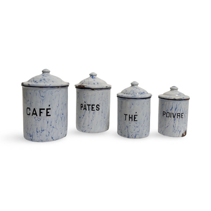 Vintage French Enamel Canister Set (4)