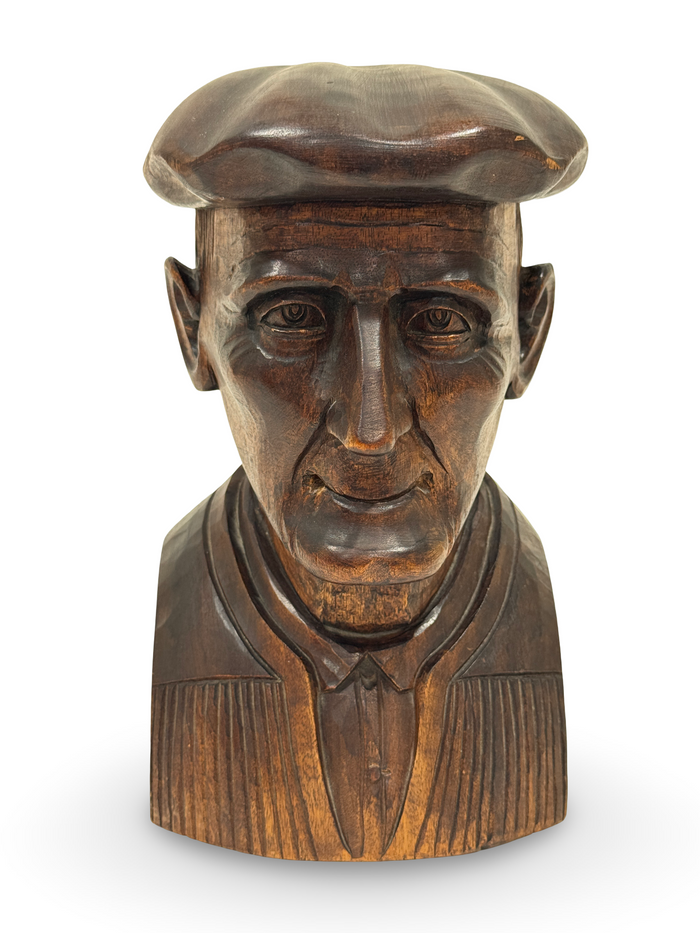 Vintage Handcarved Male Bust by J. Alberdi