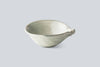 Handmade Japanese ceramic bowl, shallow light gray with small spout handle