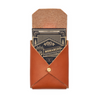 Tan leather playing card case with Monarchs playing cards visible and brass snap