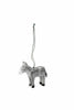 Paper mache polar bear ornament in light gray, hanging from thin cord
