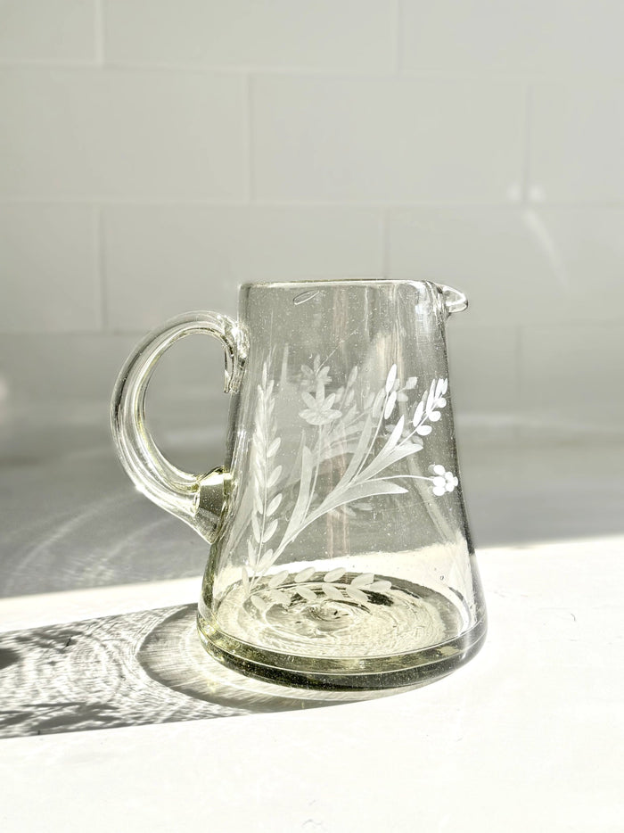 Handblown Blown and Etched Pitcher