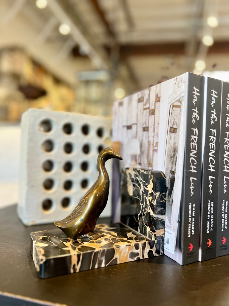 1920's Art Deco French Marble Duck Bookends