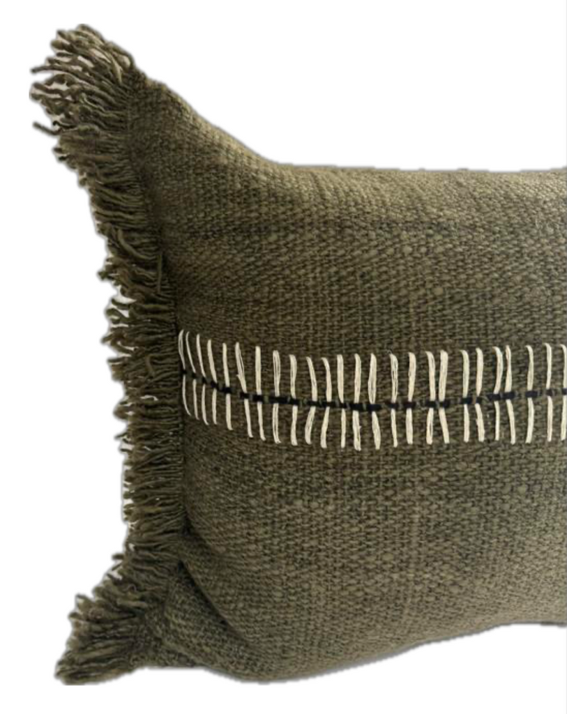 Makun Double Railroad Pillow- Pello Green/White