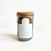 Meadow tea in a glass jar with cork lid and printed label