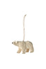 Hanging paper mache polar bear ornament with rope loop, white bear figure