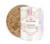Brown sugar with holiday spices in Terre Exotique metal canister with pink label