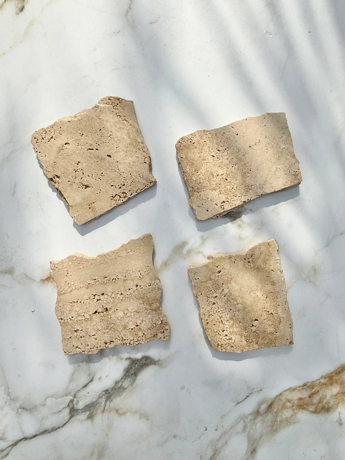 Raw Edge Travertine Coaster, Set of 4