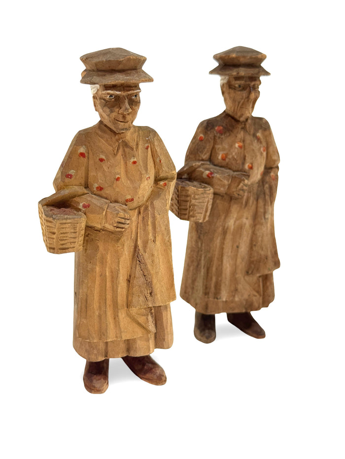 Vintage Swedish Hand Carved Folk Figure Pair