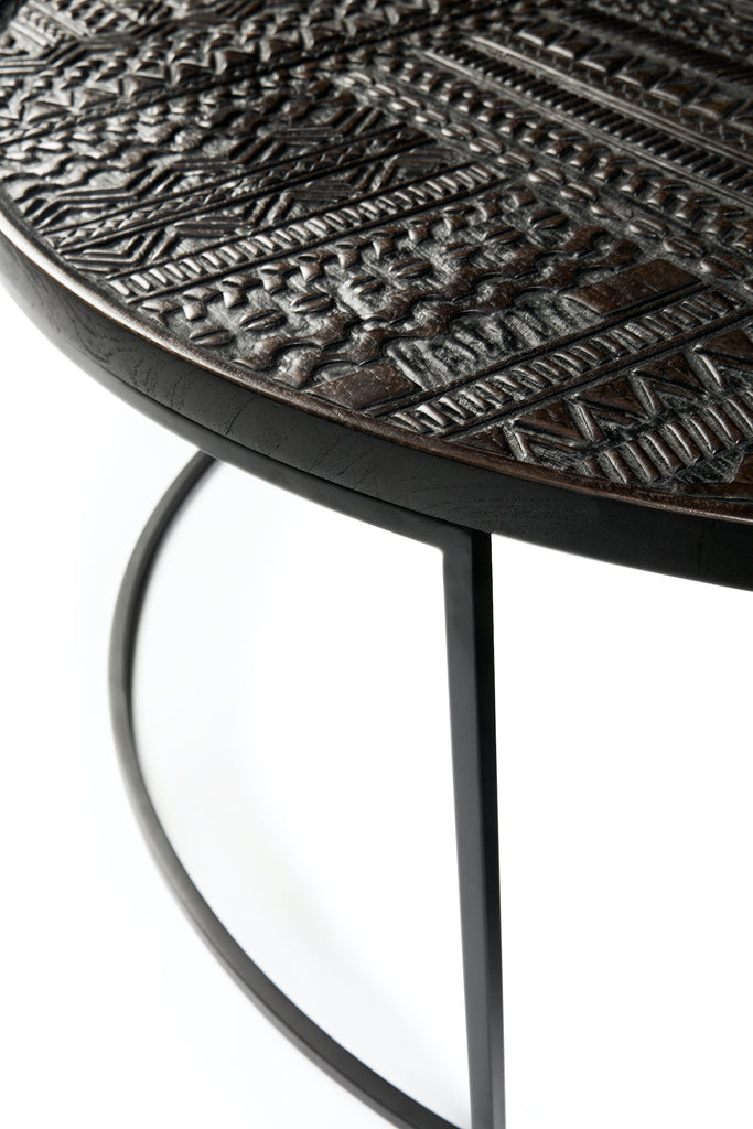 Teak Tabwa Round Nesting Black Coffee Table - Set of 3 - Varnished