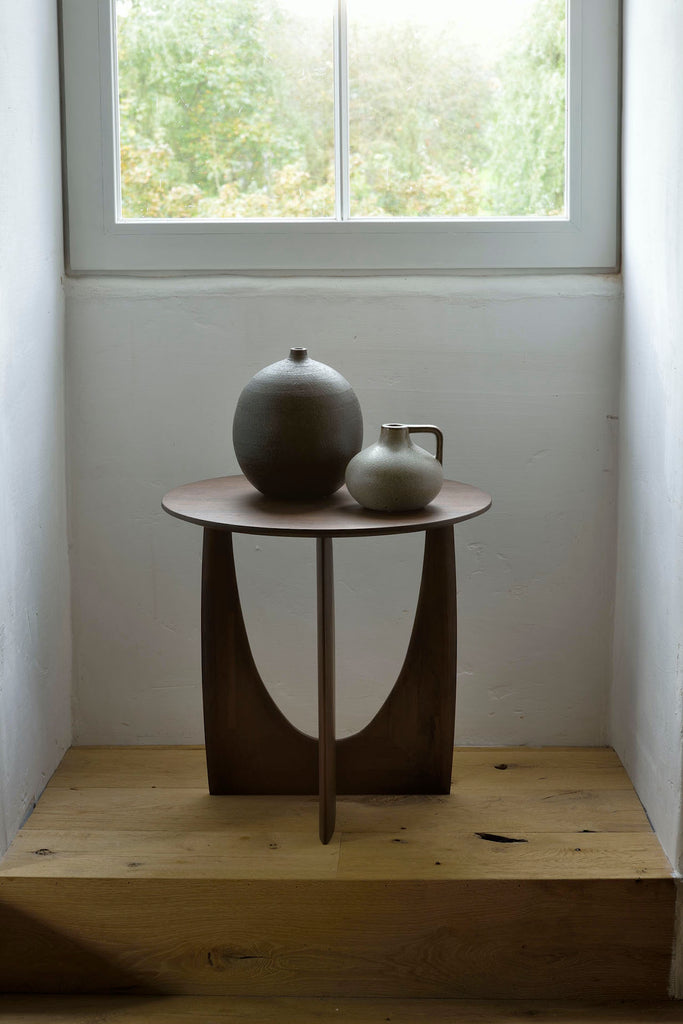 Teak Geometric Brown Side Table - Varnished | ethnicraft