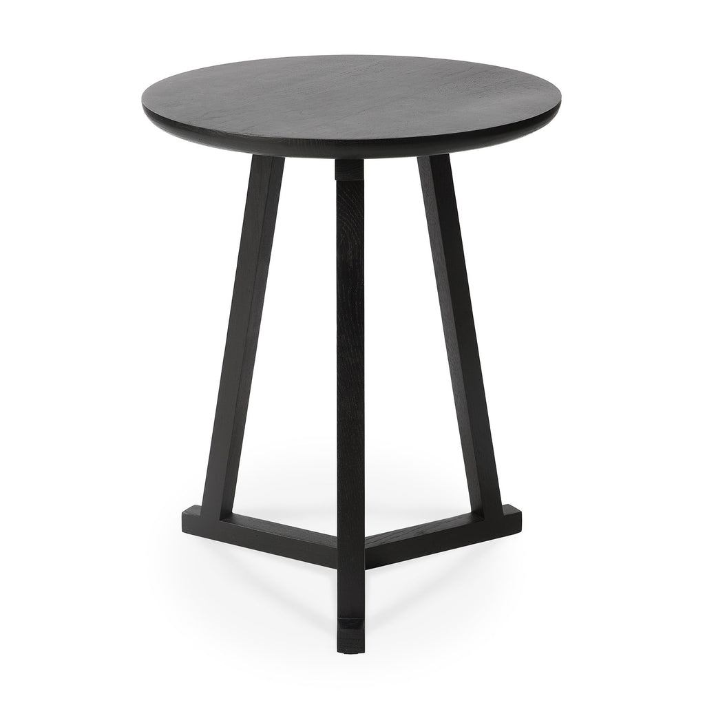 Oak Tripod Black Side Table - Varnished