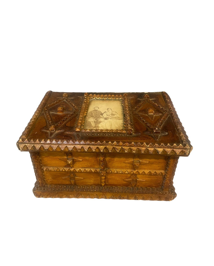 Antique Tramp Art Box With Frame