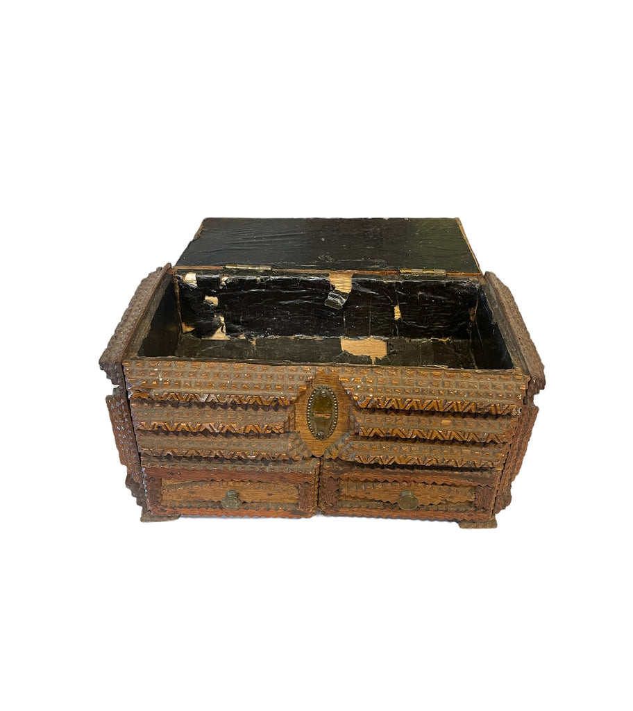 Antique Tramp Art Box with Velvet Top