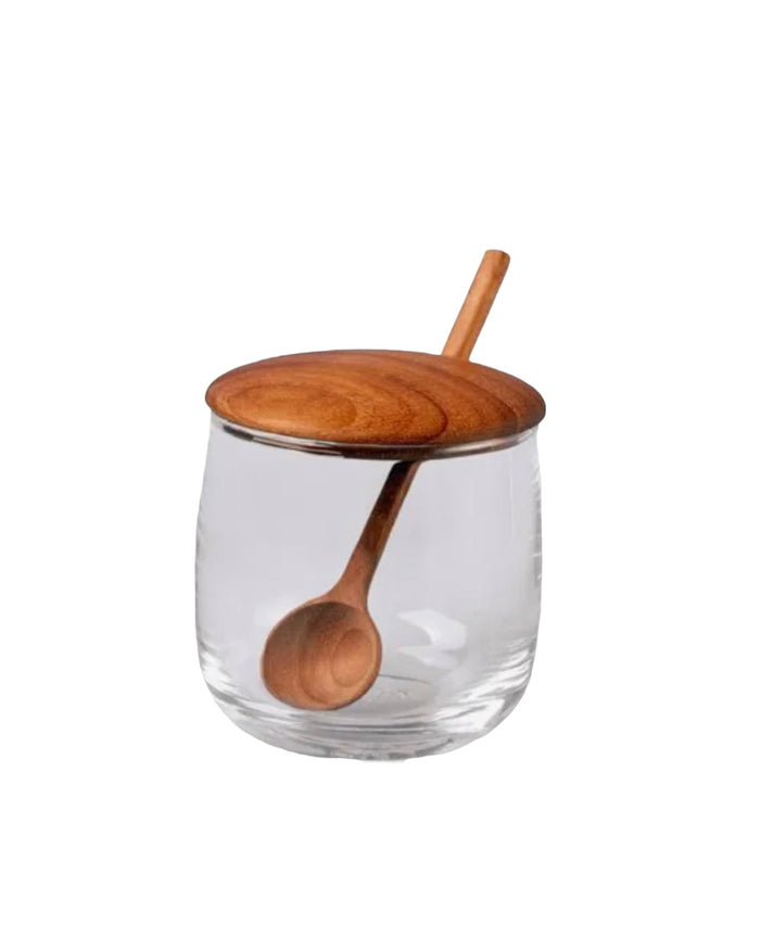 Teak and Glass Jar with Spoon